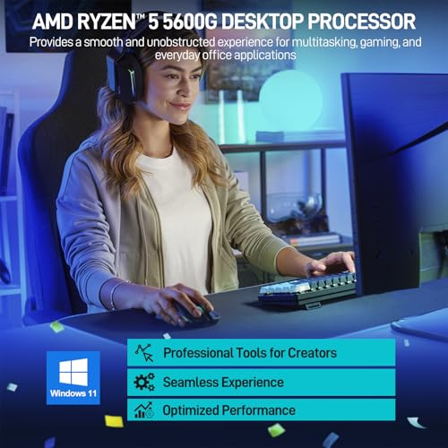 LXZ Desktop PC Computer AMD Ryzen 5 5600GT 6 core 3.9GHz, 16G DDR4 RAM, 512G NVME SSD, Tower Computer for Home and Office (Black)