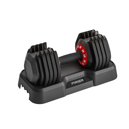 PIRIER Adjustable Dumbbell 55LB Single Dumbbell Weight, 10-in-1 Weight Dumbbell with Anti-Slip Metal Handle for Full Body Workout Fitness
