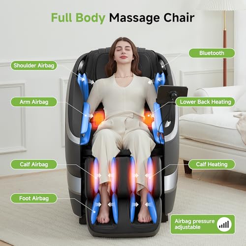 Real Relax 2025 Massage Chair Full Body，Zero Gravity 18 Fixed Point Shiatsu Massage Recliner with Lower Back and Calf Heating，Neck Massage and 12 Auto Modes，Home and Office Use，FS-01 Black