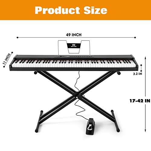 MUSTAR Digital Piano 88 Key Weighted Keyboard Hammer Action, MDP-1200 Weighted Keyboard with Stand, Full Size Electric Piano Keyboard 88 Keys with for Beginners, Portable Case, Sustain Pedal, Black