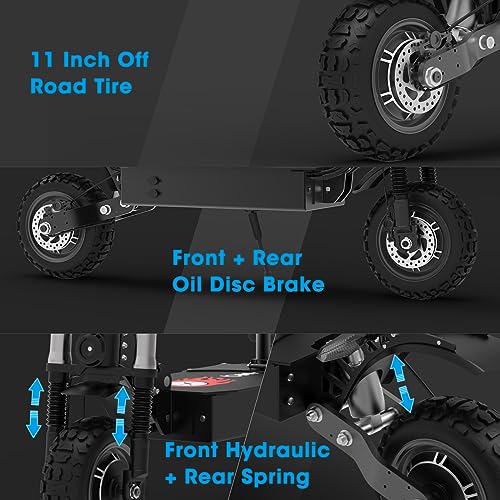 Electric Scooter Adults,60V 38.4Ah & Top Speed 50 MPH Dual Motor Fast Electric Scooter for Adult, 11" All-Terrain Tires,Foldable with Steering Damper,E- Scooter for Mountains,Off-Road