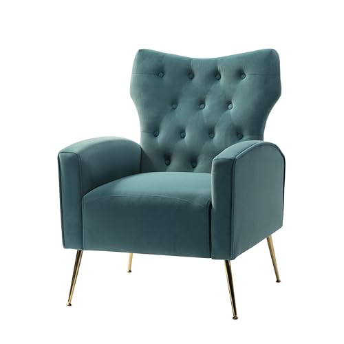Blue Accent Chair in Living Room with Armchair with Scoop arm, Bedroom, Apartment, Studio, Office, Waiting Room. (Foam + Mid-Century Modern + Teal + Polyester + Primary Living Space)