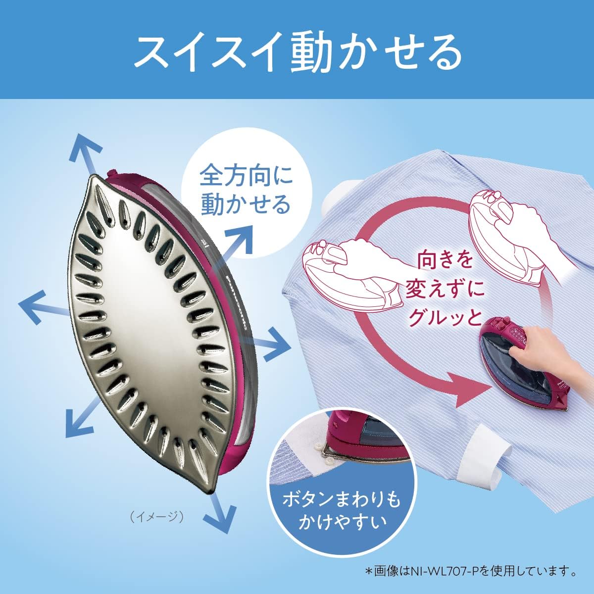 Panasonic NI-WL707-P Cordless Steam W Head Iron, Pink