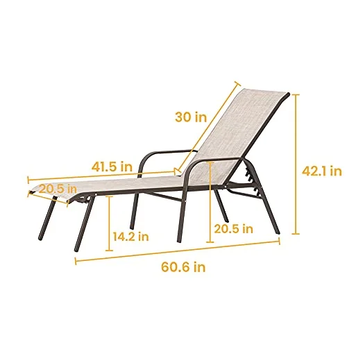 Crestlive Products  Outdoor Adjustable Chaise Lounge Chairs (Set of 2) Beige Fabric, Brown Frame