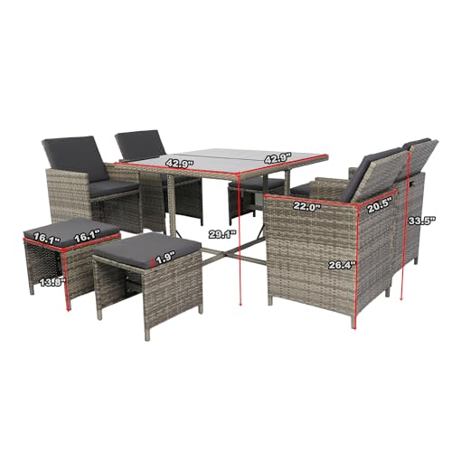 DHHU 5 Piece Outdoor Patio Furniture Set, PE Rattan Wicker Furniture, Outdoor Sectional Furniture Chair Set with Anti-Slip Cushions, Couch Coffee Table Waterproof Covers and Tea Table