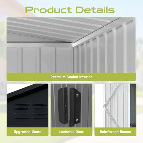 10' x 8' Large Outdoor Storage Shed, Sturdy Metal Building w/Windows & Lockable Doors for Garden, Backyard, Poolside and Lawn, Grey