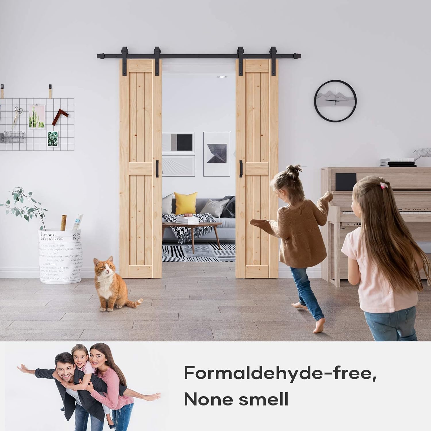 EaseLife 36in x 84in (Double 18in×84in Door) Barn Door with 6.6FT Sliding Door Hardware & Handle Included,DIY Assemblely,Easy Install,Apply to Interior Rooms & Storage Closet,H-Frame
