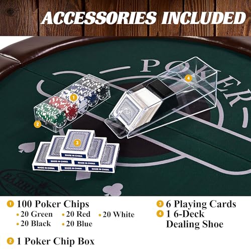 Barrington Poker Multiple Styles Folding Poker Table & Poker Table Top/Dining Table Collection, Durable Padded Rail Tables with Felt Playing Surface, Perfect for Texas Holdem Games