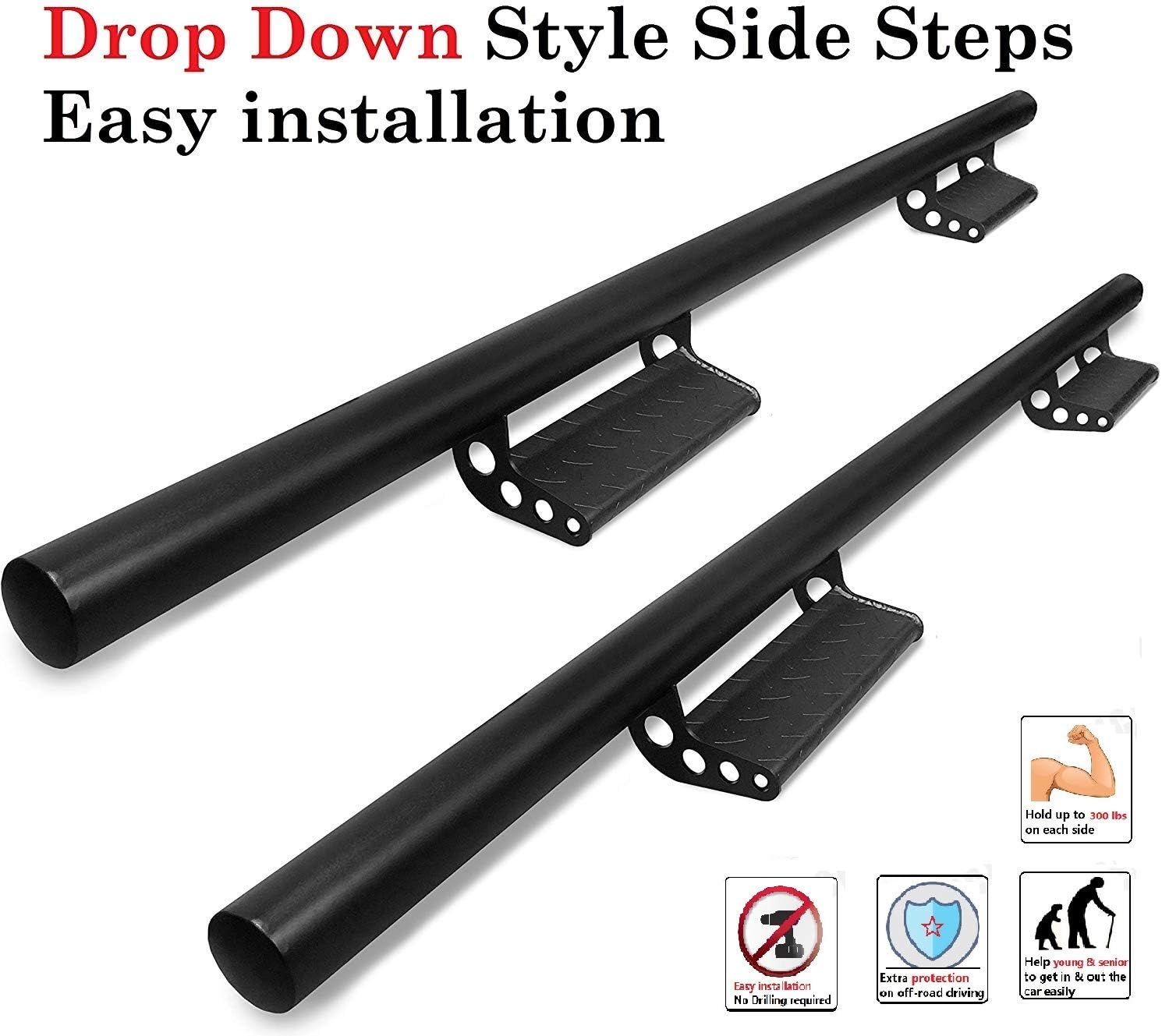 Ajaa Replacement for Drop Down Side Step 2005 -2021 Toyota Tacoma Double Cab (4 Full Door) Black Drop Down Running Boards