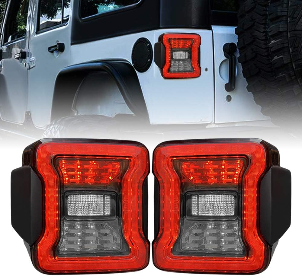 American Modified LED Tail Lights, JL Look Tailights w/Running Light, Brake Turn Signal Lamp and Reverse Lamps Function for 2007-2018 Jeep Wrangler JK/JKU, Pair(Smoked Lens)