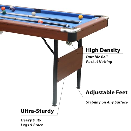 5.5 Ft Billiard Table-Portable Pool Table-Pool Arcade Game Table w/ 1 Set of 1-7/8" Billiard Balls,1 Pcs Brush, 2 Pcs Chalk,2 Pcs Cue Sticks for Living Room,Play Room,Game Room