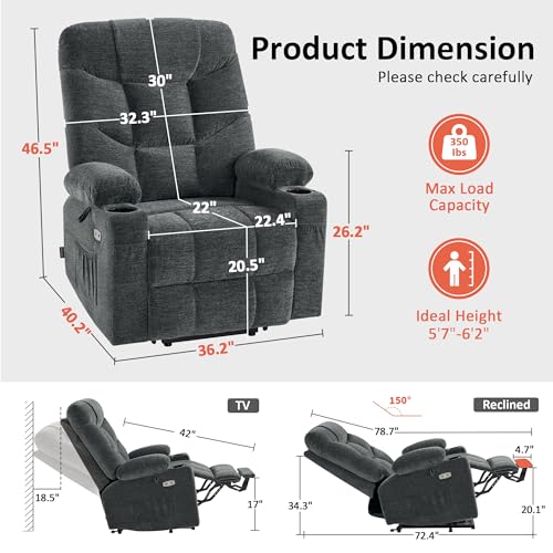 MCombo Power Lift Recliner Chair with Extended Footrest for Elderly People, Fabric 7287 (Navy Blue, Medium)