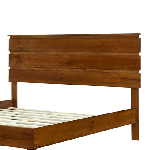 Farmhouse Full Size Bed Frame w/ 45.5" Tall Headboard, Rustic Wood Platform Bed with Wood Slats Support, Noise Free, Mattress Foundation, No Box Spring Needed, Full