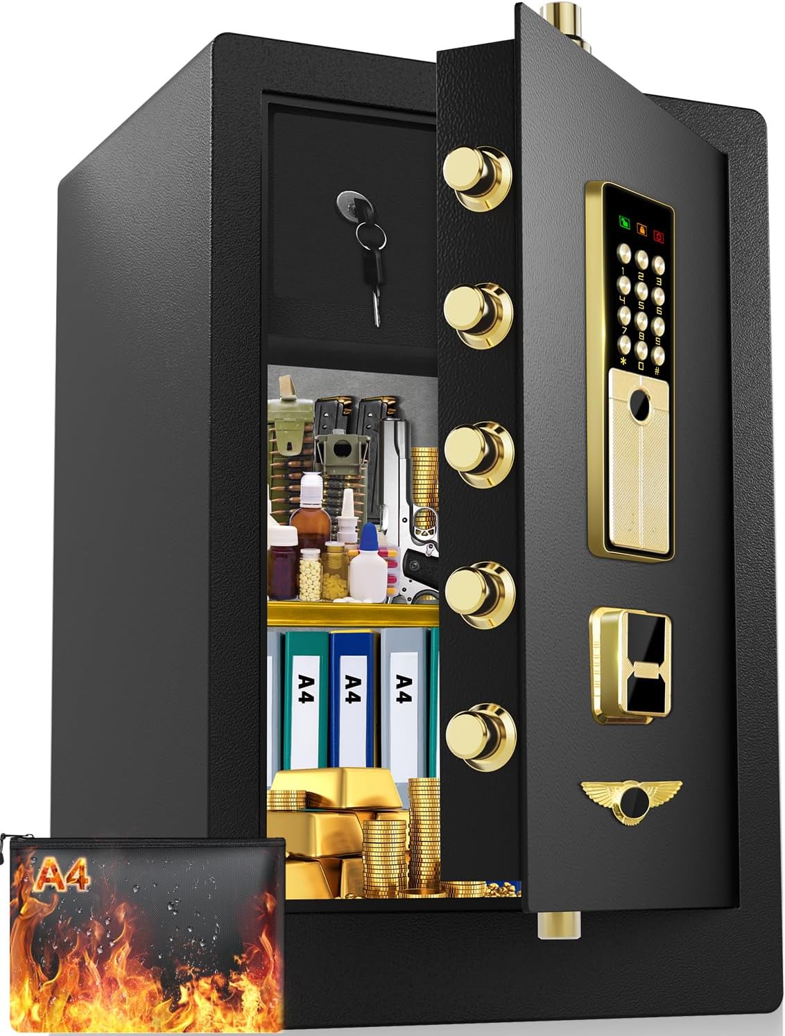 5.0 Cuft Extra Large Fireproof Safe Box For Home, Heavy Duty Digital Home Safes Fireproof Waterproof with Key Combination Lock, Sensor Light, Security Document Fire Safe for Business Money Medicine