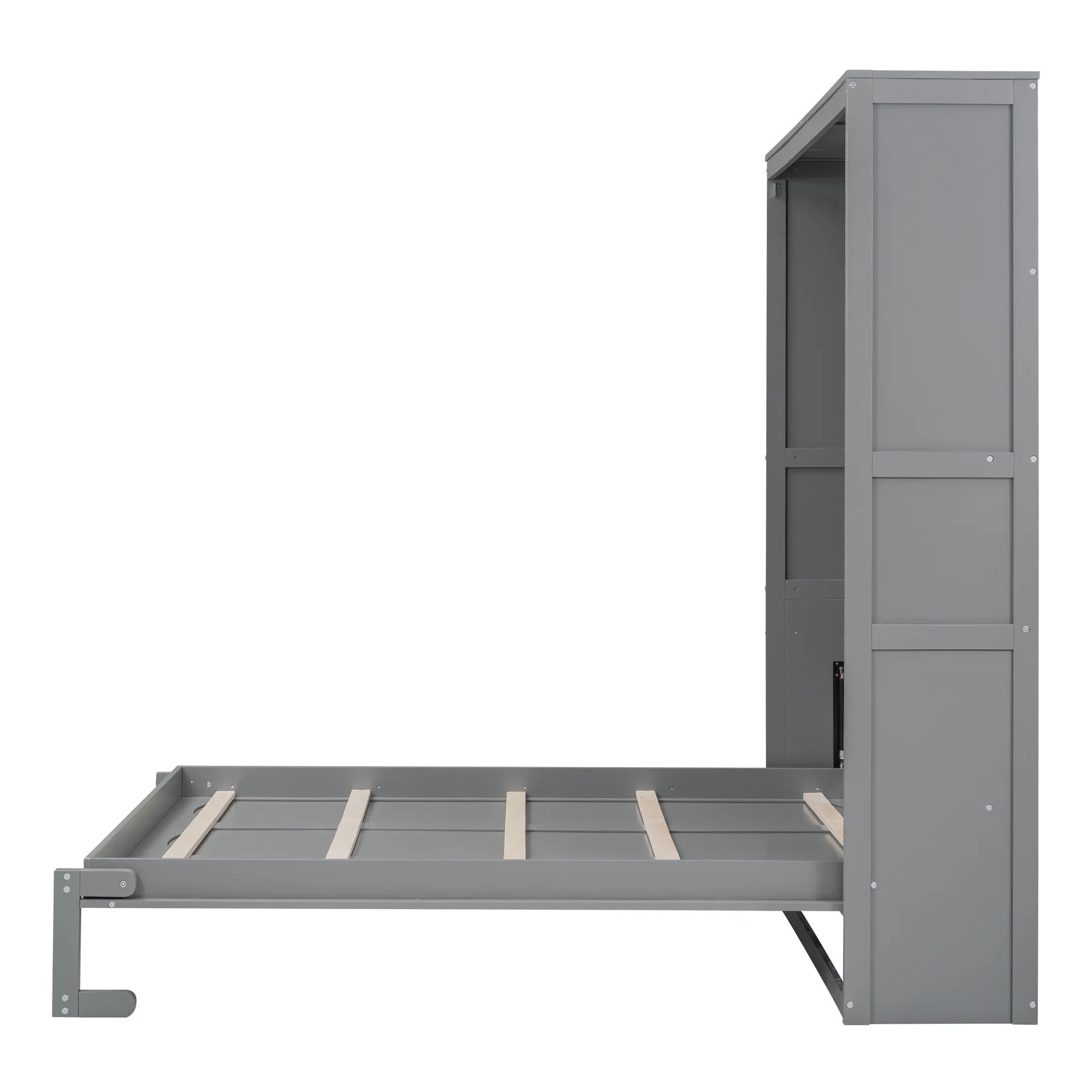 Churanty Queen Size Murphy Bed with Shelves, Foldable Wall Bedframe w/Flexible Slats Support, Space-Saving Design, Can Be Folded Into Cabinet, Gray