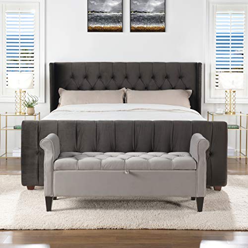 Jennifer Taylor Home David Collection Modern Upholstered Queen Size Size Bed Frame, Hand Tufted and Nailhead Trim, Silver Gray