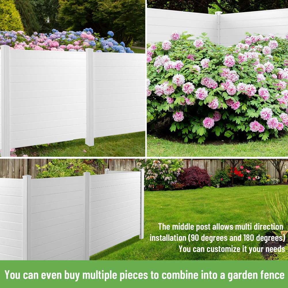 50 "W x 50 "H Fence Screen Kit, Vinyl Enclosure Outdoor with Metal Stake, Privacy Screen Panels, Perfect to Conceal Air Conditioners Trash Bins, White (2 Panels)