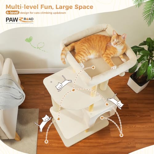 PAWZ Road Large Cat Tree, 73 Inches Tall Wooden Cat Tower with 2 Spacious Hammocks,2 Big Top Beds,8 Fully Scratching Posts and Natural Wood Posts, Multi Cat Tree for Indoor Cats Large Adult-XL