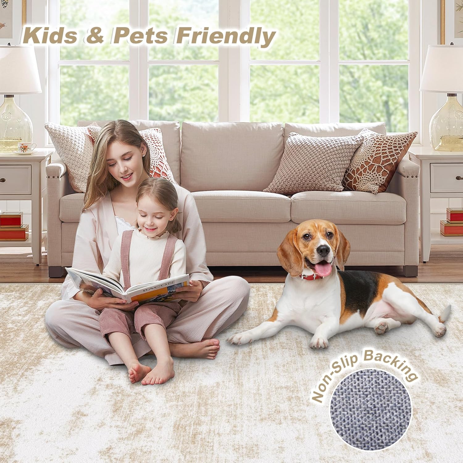 Area Rug Washable Rug 8x10: Large Modern Abstract Living Room Rug Anti-Slip Backing Stain Resistant Soft Indoor Carpet for Bedroom Kitchen Dining Room Table Home Office(Beige,8'x10')