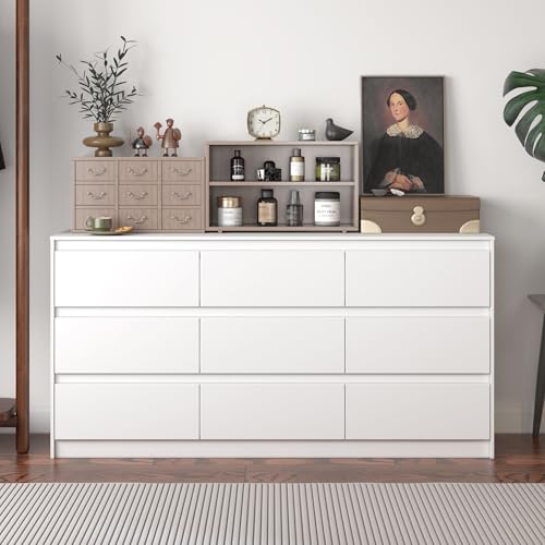 Hitow 9 Drawer Dresser for Bedroom with Deep Drawers, Large Floor Wood Dressers & Chest of Drawers Handle Free, Modern Black Long Dressers for Closet Living Room, Euro Slide (63"W x 15.7"D x 31.5"H)