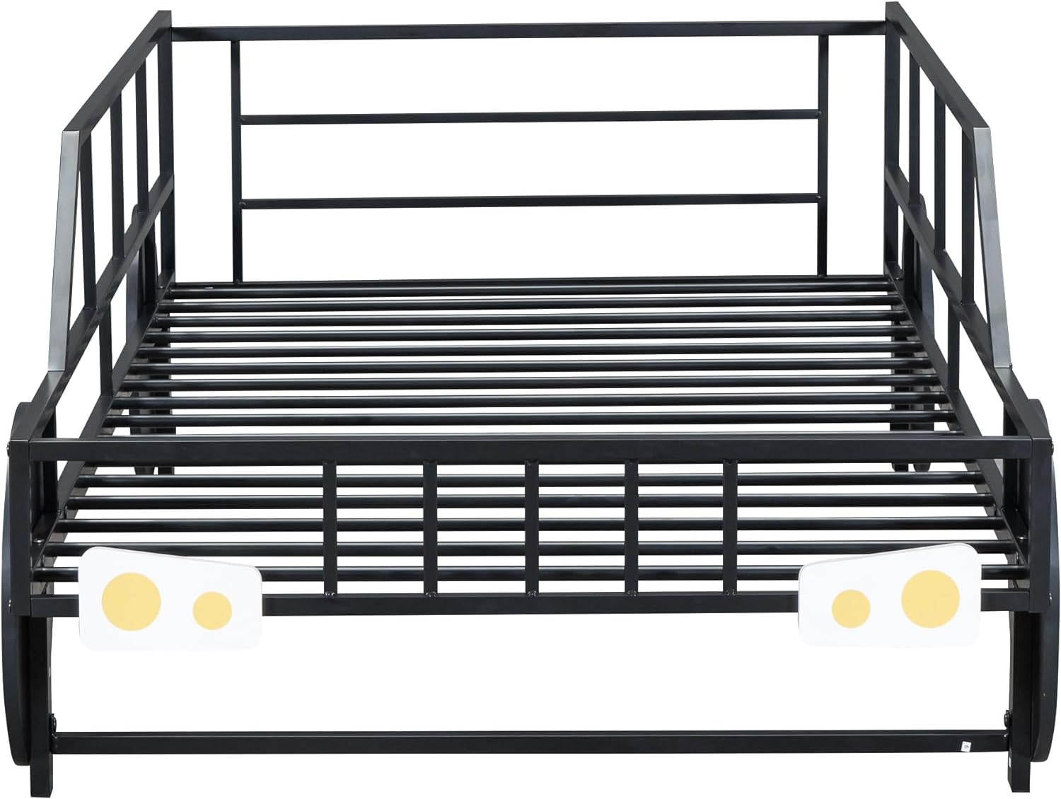 Size Car Bed Wih Rails Ad 4 Wheels, Meal Kids Low Plaform Bed Frame, Race Car Bed For Kids Boys Girls ees, Black