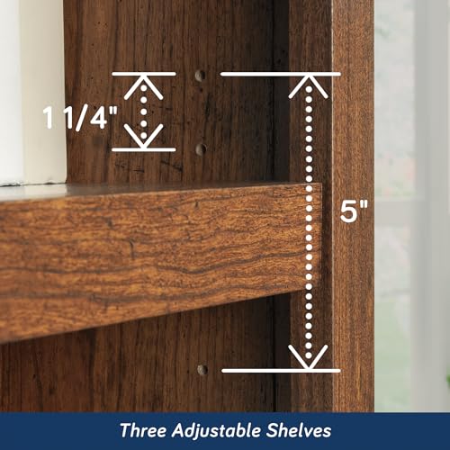 Sauder 5 Tier Book Shelf Wooden Bookcase Multipurpose Bookshelf for Home Office, Living Room, in Chalked Chestnut