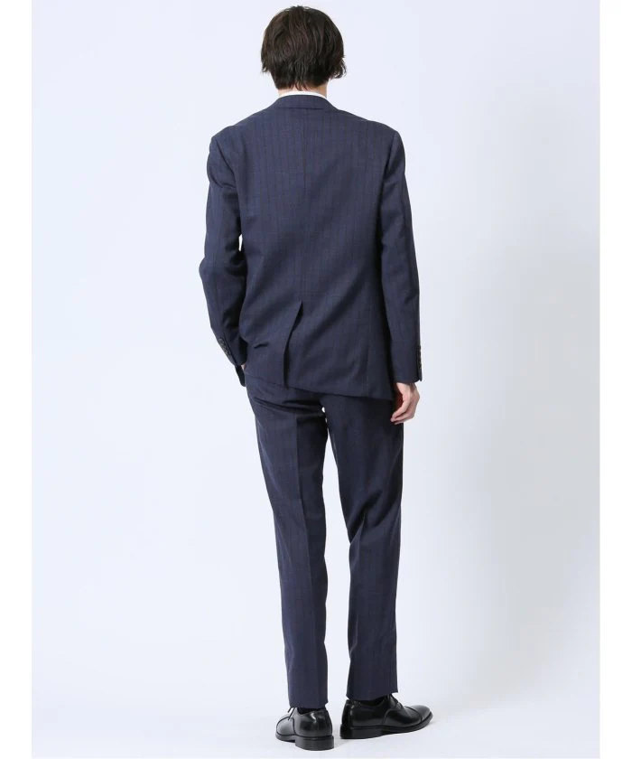 Wool Blend Regular Fit 2-Button 2-Piece Suit Navy Stripe