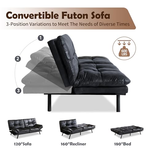 Futon Sofa Bed, Memory Foam Futon Sleeper Sofa Loveseat Convertible Couch Bed for Small Compact Living Spaces,Apartment,Grey Linen Fabric