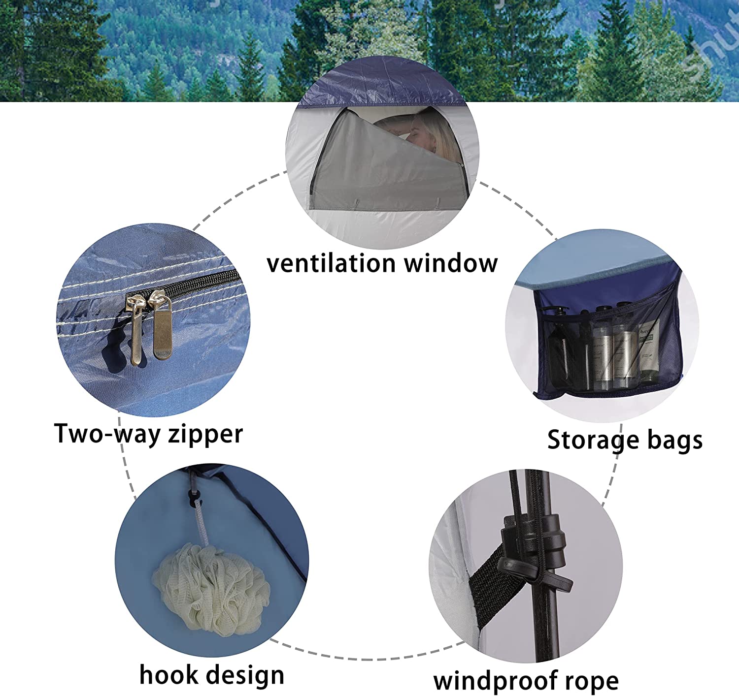 Camping Shower Tent Oversize Space Privacy Tent Portable Outdoor Shower Tents for Camping with Floor Changing Tent Dressing Room Easy Set Up Shower Privacy Shelter 2 Rooms Toilet Tent