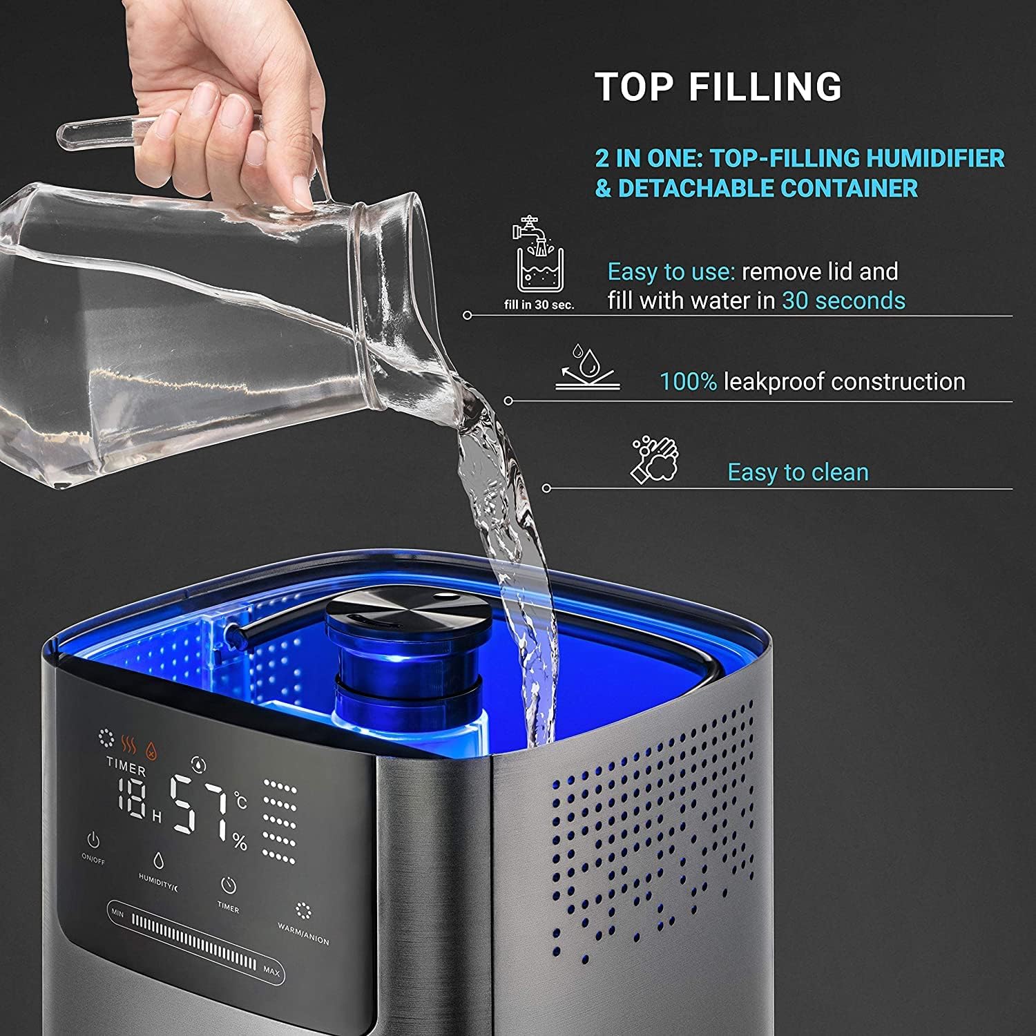 Hupro Premium Humidifier for Large Room Home Bedroom 4L Big Capacity, Top Fill Cool&Warm Air Ultrasonic Humidifiers with Essential Oil Diffuser All in One, Quiet for Baby Kids Nursery