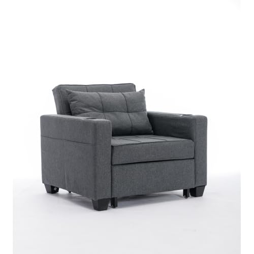 3-in-1 Sofa Bed Chair, Convertible Sleeper Chair Bed with 2 Cupholders & Adjust Backrest, Chaise Lounge Chair,Single Bed,Modern Chair Bed Sleeper for Living Room/Office/Small Apartment (Light Gray)