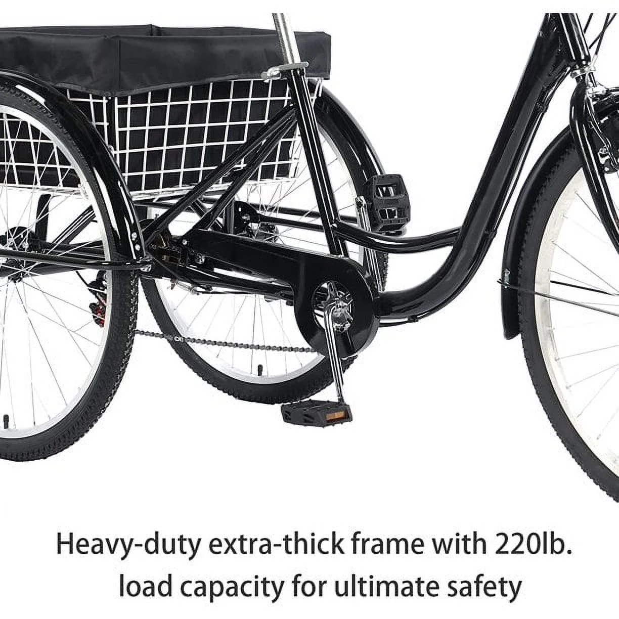 PRIJESSE 26 Inch  Adults Tricycle 7-Speed for Shopping and Travel with basket Multifunctional and Practical 3-Wheel Bike (Black)