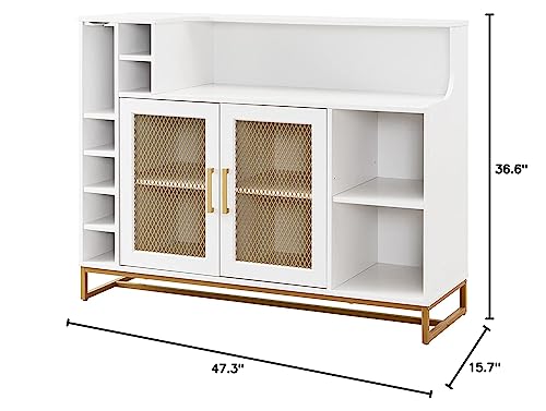 Home Source Wine Bar Cabinet with Wine Rack, 51" Home Bar Furniture for Wine/Liquor/Alcohol, Whiskey Hutch Cabinet for Dinning Room, Vineras Modernas para Sala, White