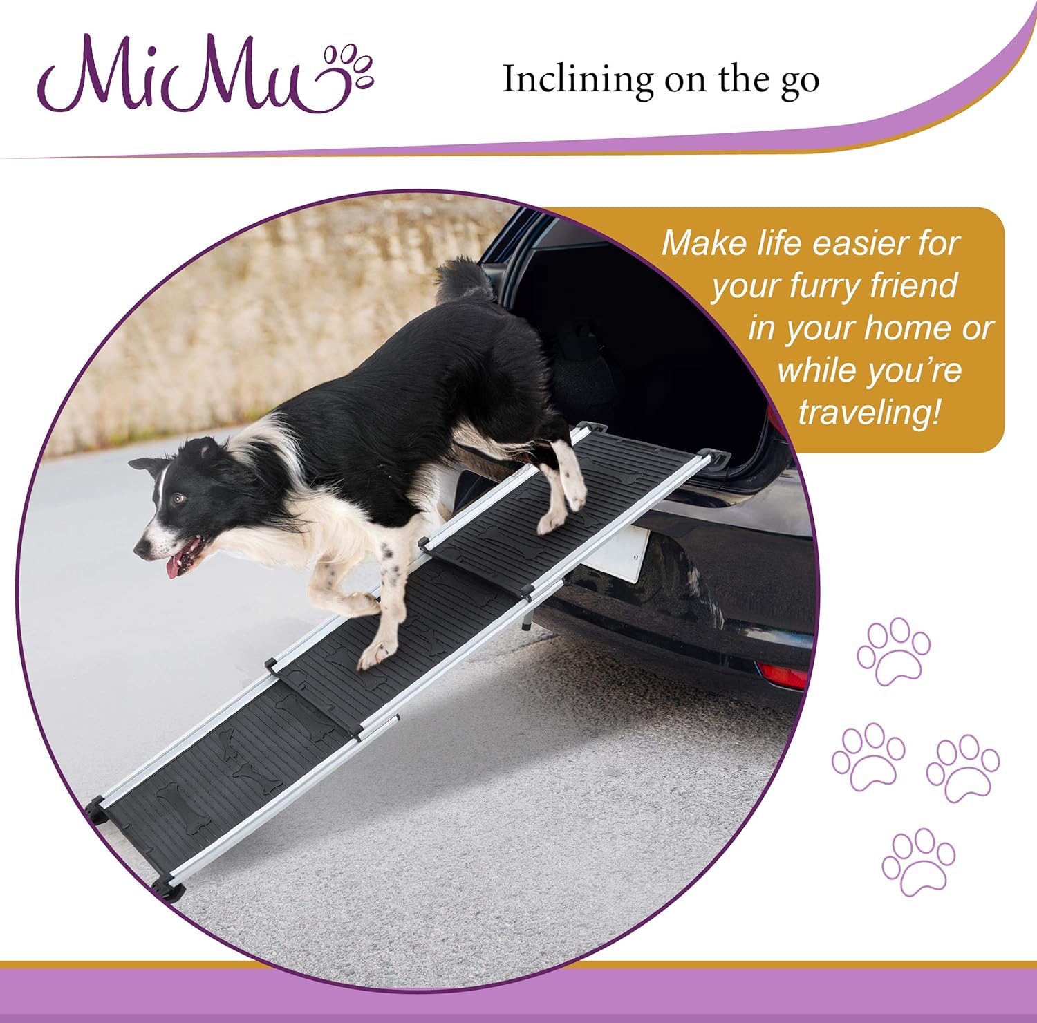 MiMu Dog Ramp - 1 Collapsible Dog Ramp for Car - Gripped Traction Pet Ramp - Outdoor Dog Ramp for Small or Large Pups