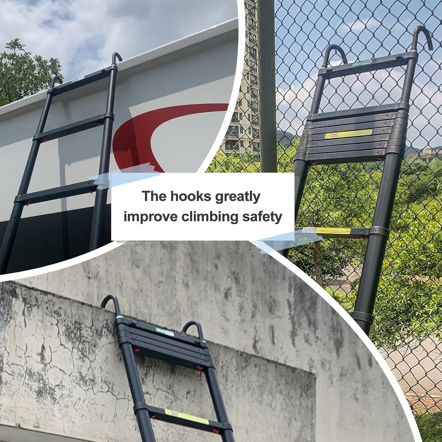 Telescoping Ladder 15 FT for Home Aluminum Extension Folding Ladder with Hooks RV Attic Ladder 330 Pound Capacity Semi-Automatic Retraction