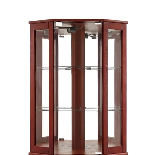 Dolonm 6 Tier Corner Curio Cabinet, 69" H Corner Curio Display Cabinets, Lighted Corner Storage Cabinet with Mirror, Corner Cabinet with Adjustable Shelves, Walnut (E26 Light Bulb Not Included)