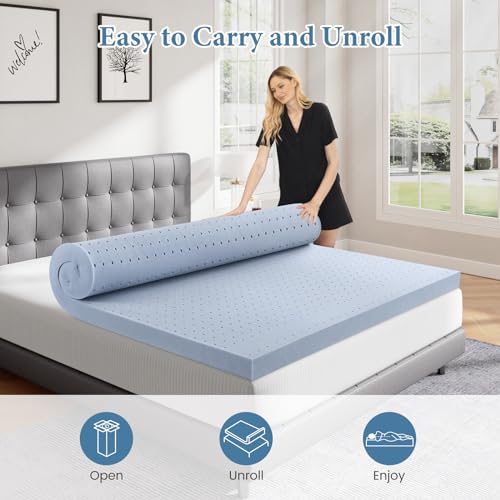 FP FLEXPEDIC Queen Mattress Topper, 4 inch Cooling Mattress Topper, Gel-Infused Memory Foam Bed Topper for Queen Size Bed, CertiPUR-US Certified, Purple