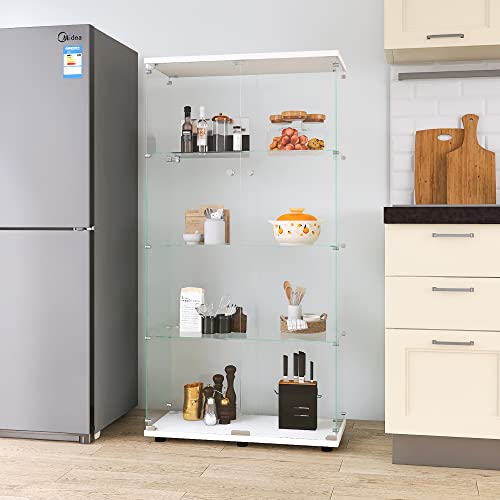 Glass Display Cabinet with Door, Floor Standing Curio Bookshelf for Living Room Bedroom Office (BLACK, 4 Shelf Double Door)