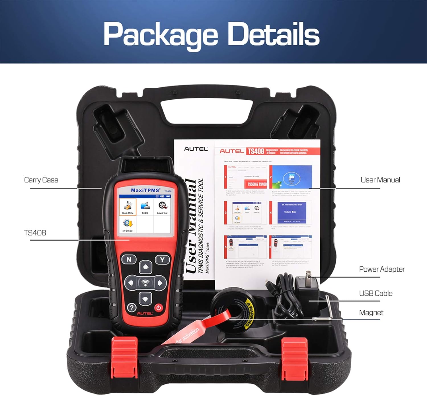 Autel TPMS Relearn Tool TS408, 2022 Upgraded Version of Autel TS401, TPMS Reset, Sensor Activation, Program, Key Fob Testing, with Lifetime Update