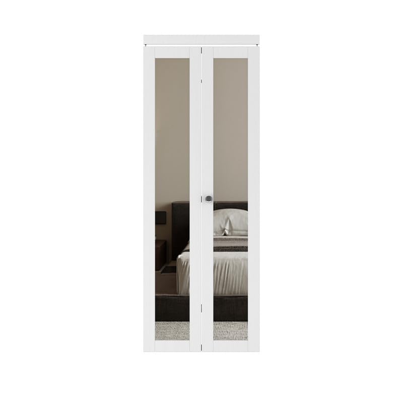 Bi-Fold Doors 30" x 80" Heavy-Duty Mirrored Door with Knob & Hardware Kit, Interior Folding Pantry/Closet Door, Pre-Drilled Panels with One Side HD Thicken Mirror & White Back, Easy Install