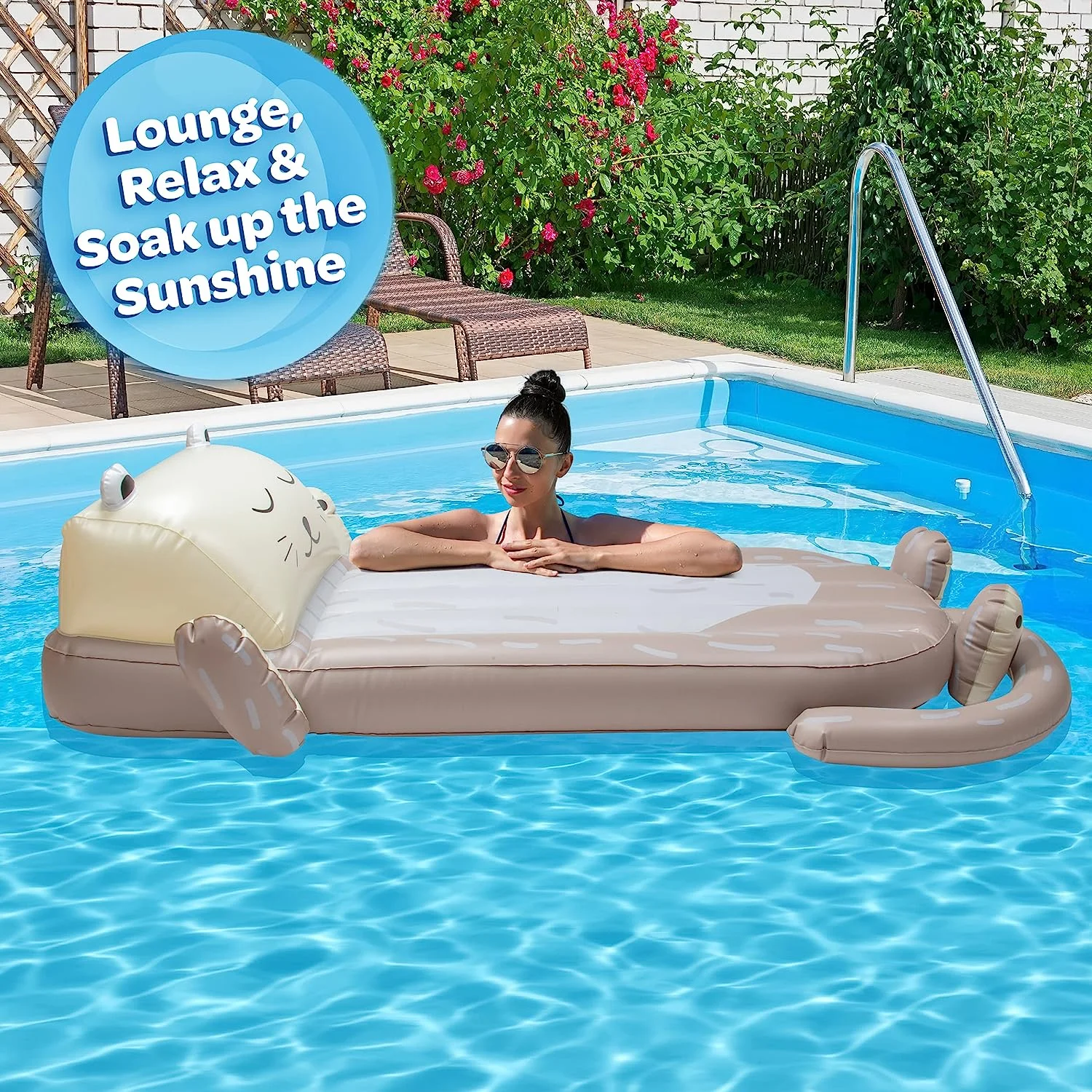 Aquamazing Inflatable Otter Pool Float w/Headrest- Cute Swimming Lounger Chair for Kids & Adults- Measures 64” x 26”