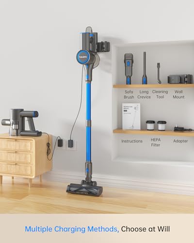 FABULETTA Cordless Vacuum Cleaner for Home, 400W Lightweight Vacuum Cleaner with MAX 47Min Detachable Battery, Brushless Motor, 6 in 1 Stick Vacuum for Hardwood Floors and Carpet Pet Hair Car（Blue）