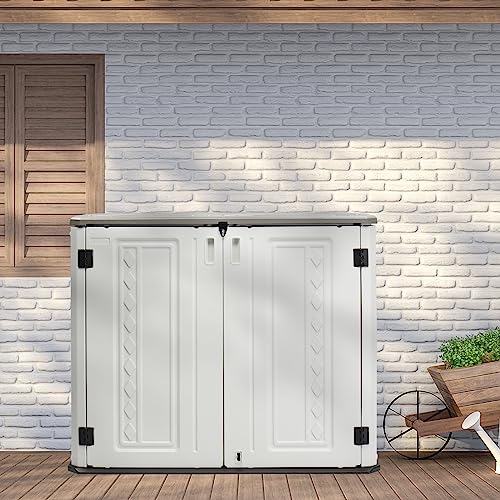 VINGLI Outdoor Storage Shed, Resin Storage Cabinet with Lockable Design, Weatherproof Tool Shed with HDPE Material, Resin Deck Box for Garden Tools, Pool Equipment, Garbage Cans, White (59 Cu.ft)