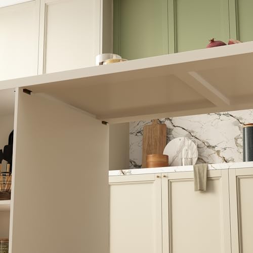 ECACAD 80.7" Kitchen Island with Storage, Wood Kitchen Prep Table White Stationery Storage Cabinet with 3 Drawers, Open Shelves & 2 Cabinets for Dining Room