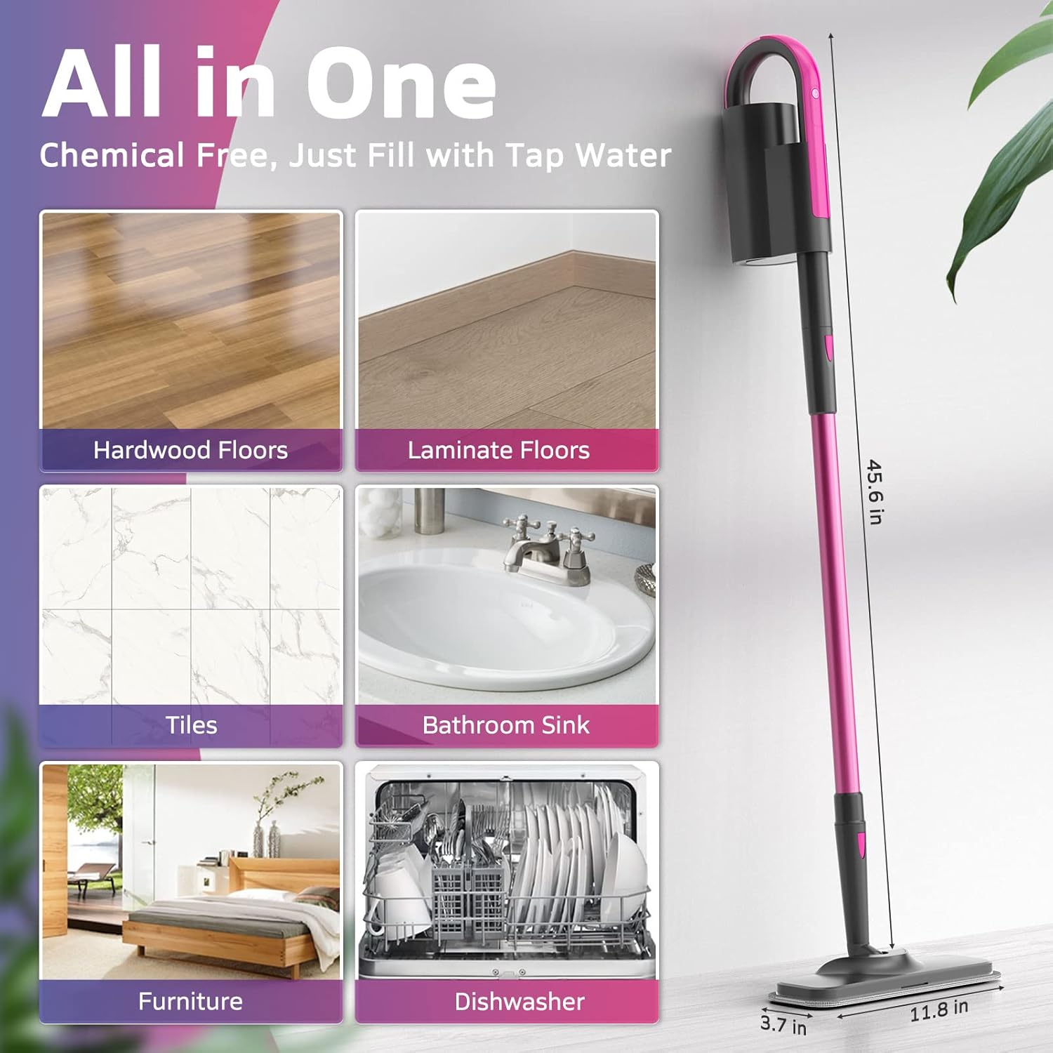 Schenley Steam Mop Cleaner with Detachable Handheld Steamer for Cleaning Hardwood/Laminate Floor, Tiles, Carpet and Grout, with 7-in-1 Multi-purpose Accessories and Washable Microfiber Pads