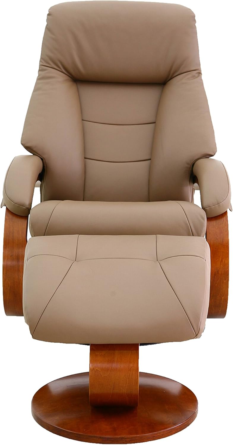 Oslo Collection by Mac Motion Mandal Recliner and Ottoman in Sand Top Grain Leather