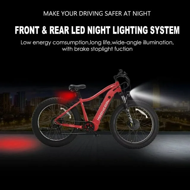 FICISOG 26" x 4" Adult Fat Tire Electric Bike , 500Wx2 Dual Motor AWD MTB, All Terrain Mountain Ebikes, 48V 15AH Removable Battery, 20MPH 7-Speed Electric Bicycle,Single Motor Range 30-45 Miles