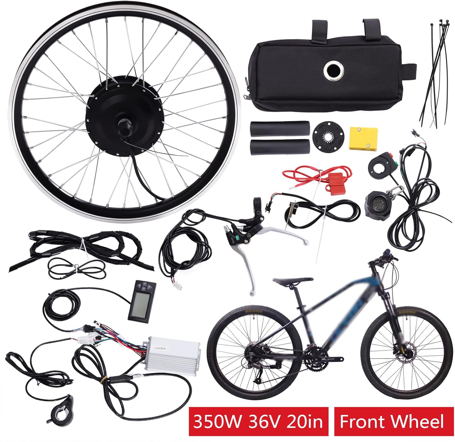 Electric Bike Conversion Kit 36V 350W Front Wheel Powerful Hub Motor E-Bike Conversion Kit with LCD Display Controller Ebike Kit