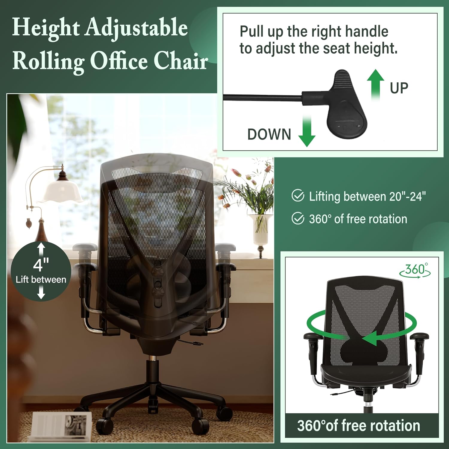 K095 Executive Office Chair,Big and Tall Ergonomic Office Desk Chair with Adjustable Lumbar Support,3-D Arms,High Back Home Office Chairs,Wide Seat and Tilt-Function,Swivel Mesh Office Chair