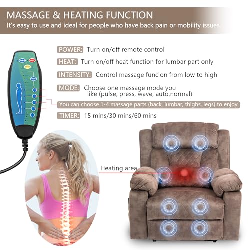 Power Lift Chair Lay Flat Recliner Infinite Position Electric Dual Motor Stand Up Lift Chair with Massage and Heat for Adults,Heavy Duty Recliners with 2 Remote Controls and Two Cup Holders